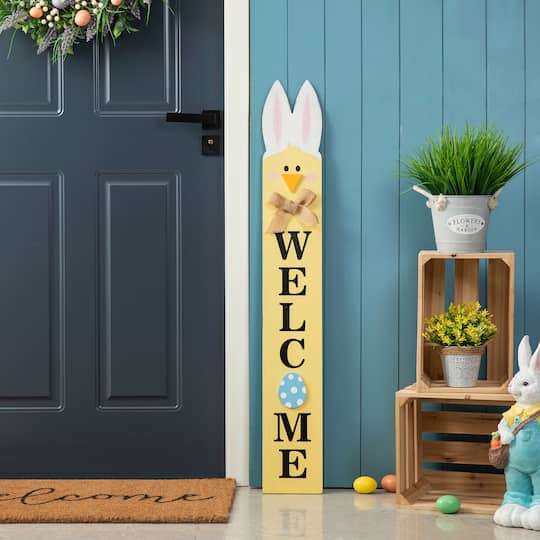 Glitzhome® 42" Wooden Double-Sided Easter Welcome Porch Sign with Bunny Ears